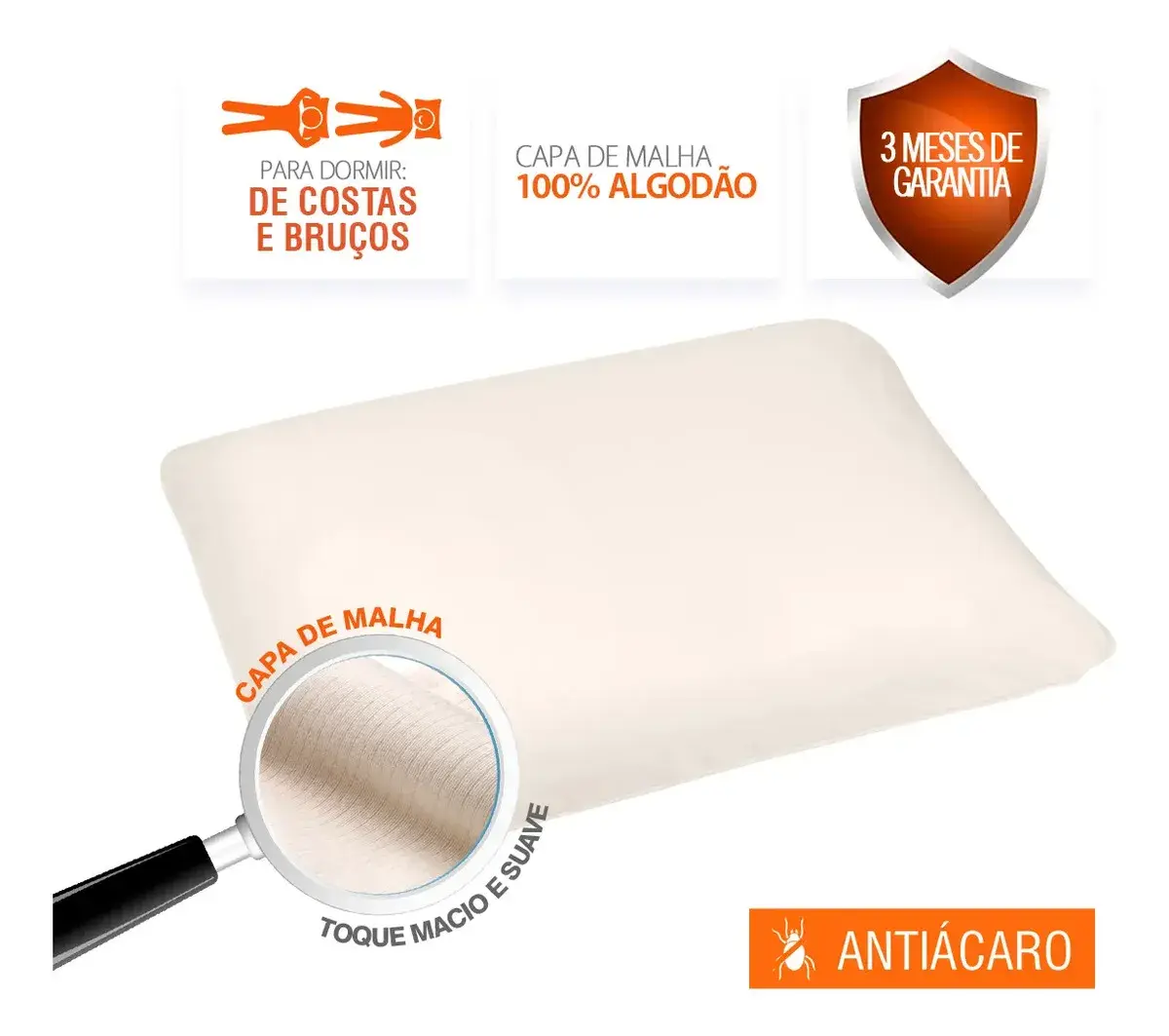 Travesseiro Kit Nasa X 2 un Duoflex Altura 10cm Para Fronha 45x65cm Antiácaro Capa Malha 100% algodão