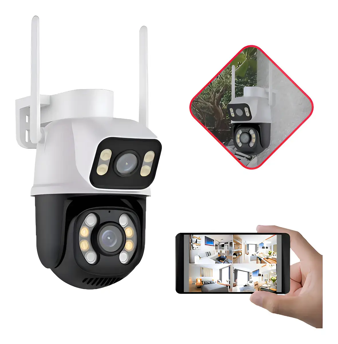 Camera Segurança Externa Lente Dupla Rastreamento Zoom A28b Cor Branco iCSee DUOSEG