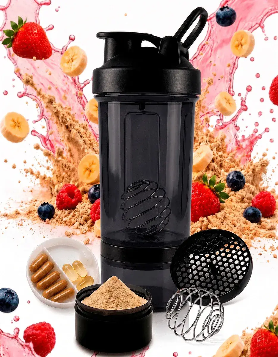 Coqueteleira Shaker Academia Compartimento Shaikeira Suplementos Whey Cápsulas Comprimidos Fit 500ml Home Safe Home