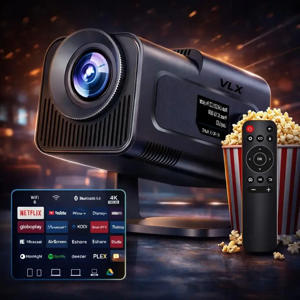 Projeto Hy320 Smart TV Android 11 WiFi6 390 ANSI Lumens Full HD 4K Mini Projeto Portátil Preto com Controle Remoto Bluetoth Cinema Em Casa