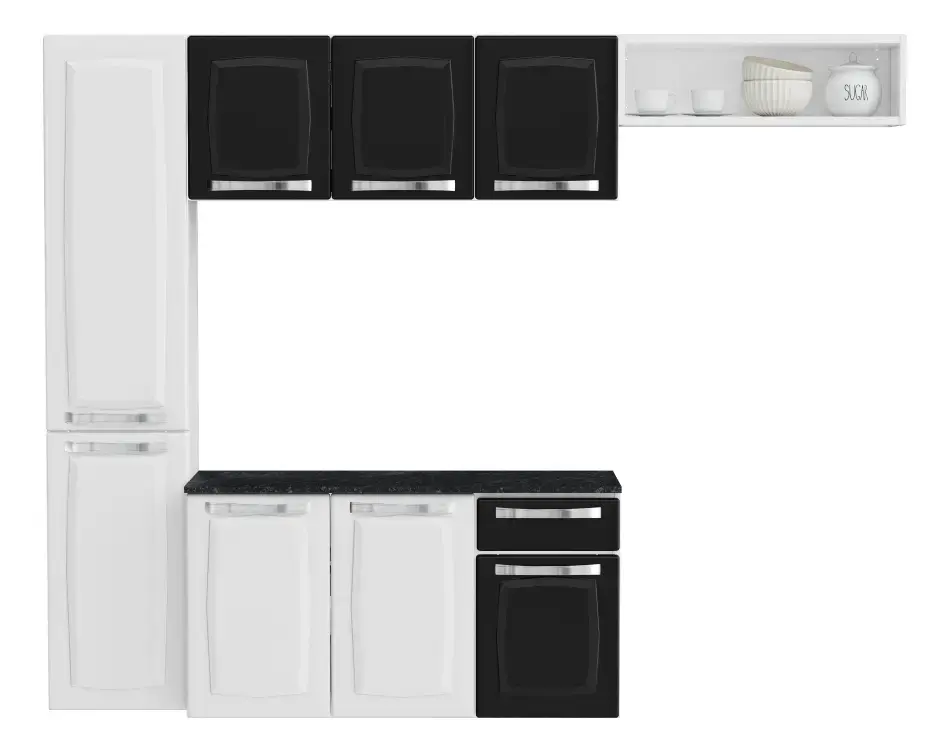 Armário de Cozinha Completa de Aço Itatiaia Pratika 4 Peças 8 Portas 1 Gaveta 210cm Cor Branco/Preto