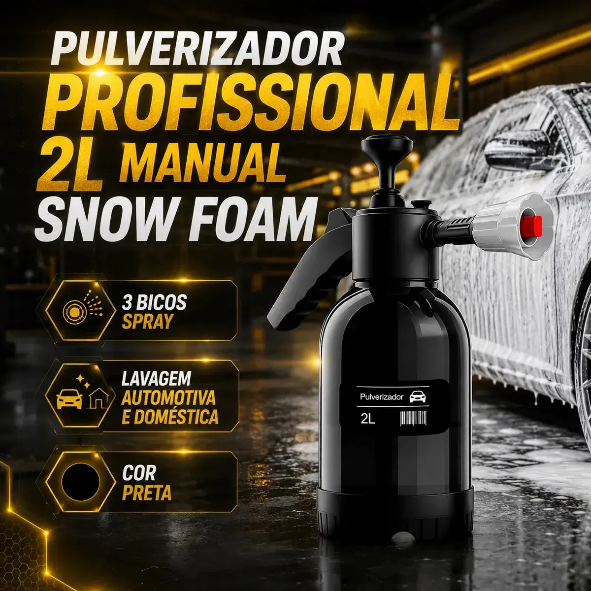 Pulverizador Profissional 2l Snow Foam Potente Com 3 Bicos Spray