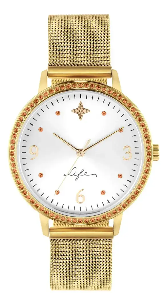 Relógio Life Formatura Feminino Aço Dourado Prateado Dourado