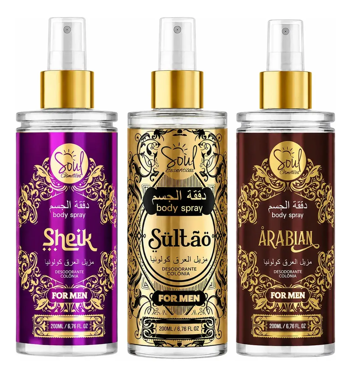Kit Body Splash Arabe C/3un 200ml Perfume Masculino De Luxo
