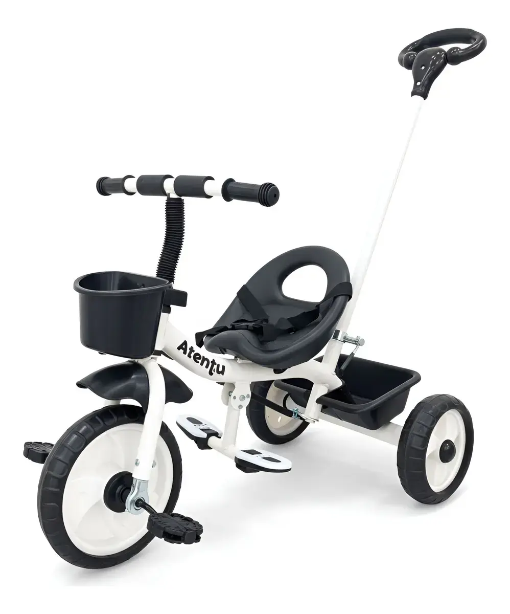 Triciclo Infantil Com Pedal Empurrador Brinquedo Passeio Branco