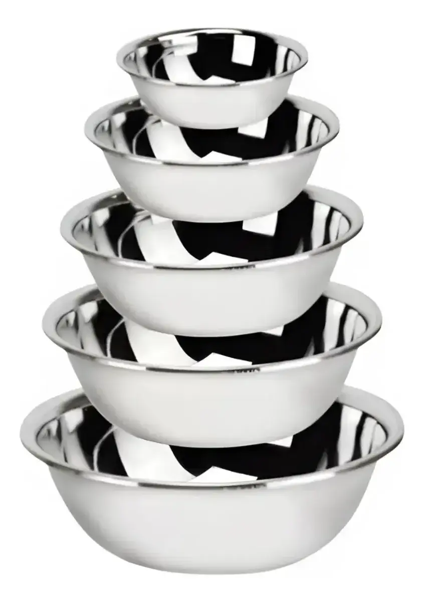 Kit 5 Tigelas Bacia Em Aço Inox Multiuso Conjunto De Cozinha