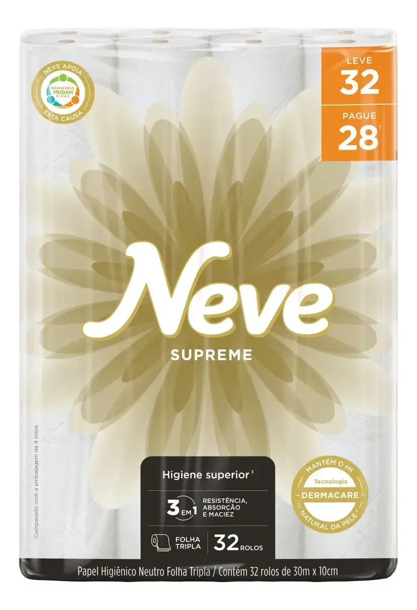 Papel Higiênico Neve Supreme Folha Tripla Leve 32 Pague 28