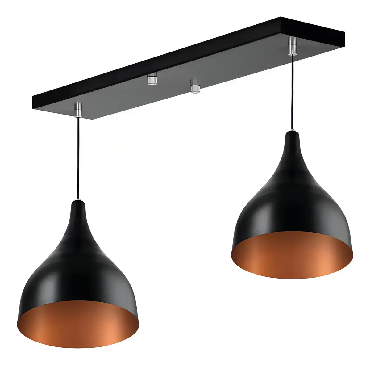 Lustre Pendente Gota Duplo Base Retangular Preto/cobre