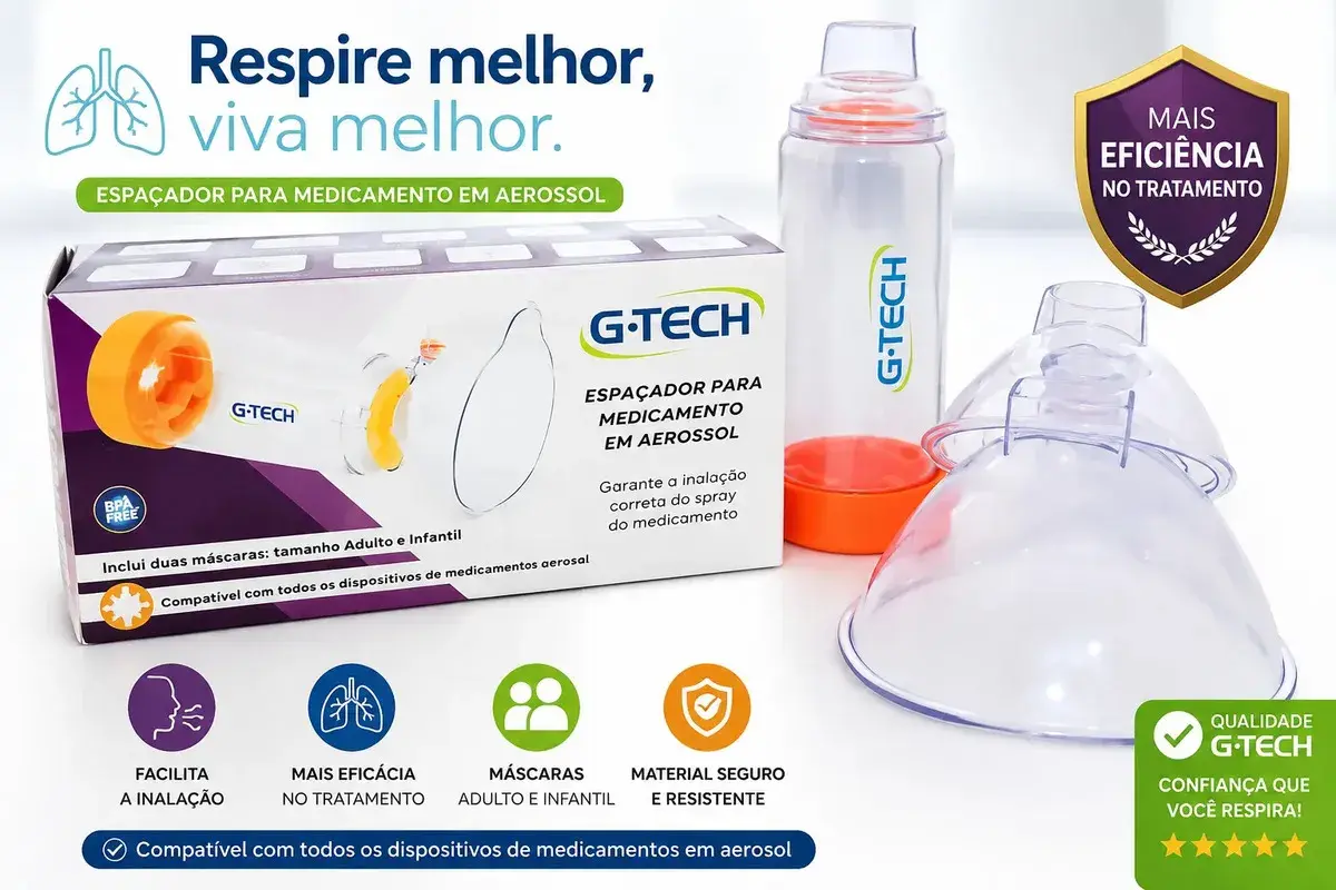 Espaçador Clear Adulto E Infantil G Tech Bombinha Asma Medicamento Aerossol Máscaras