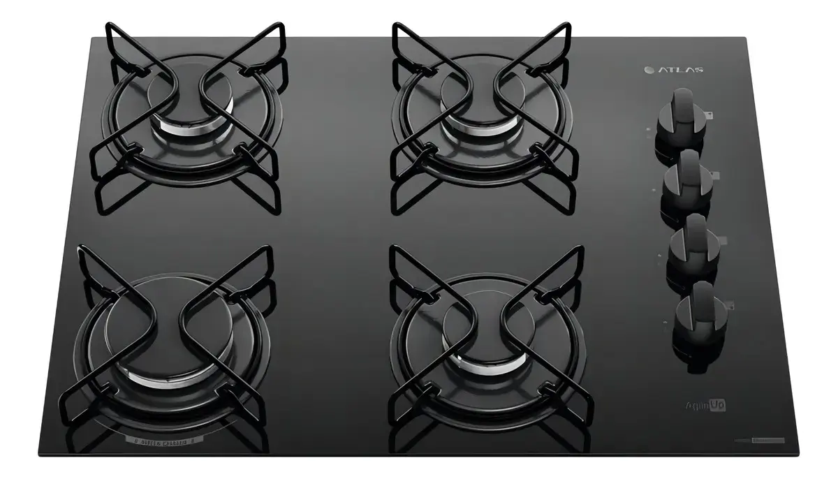 Cooktop 4 Bocas Atlas Agile Up Mesa Vidro Mega Chama Bivolt