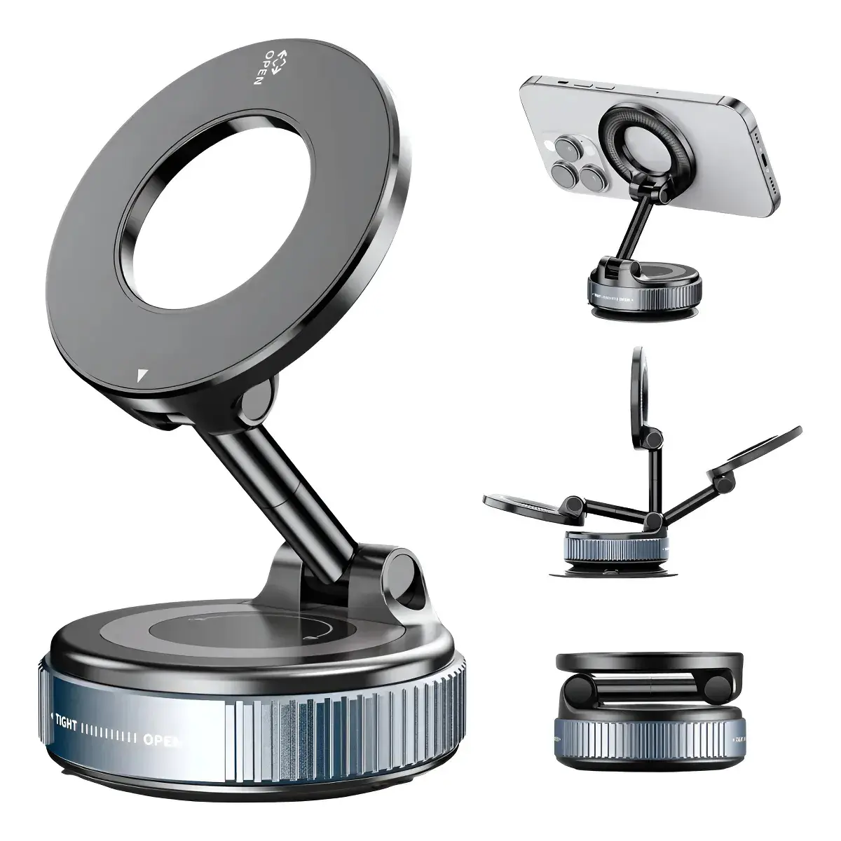 Suporte Para Celular Magnético Com Ventosa A Vácuo 360° Ajustável Universal Rotação Completa Fixação Forte Para Carro Mesa Espelho Academia Compatível Com iPhone Android MagSafe
