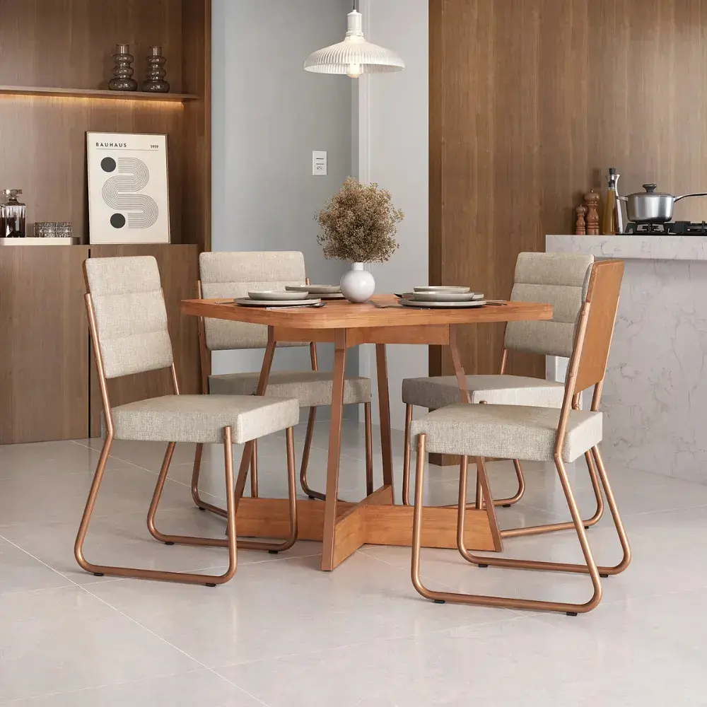 Conjunto Sala Jantar 4 Cadeiras Charlotte Carraro Nogal Rose