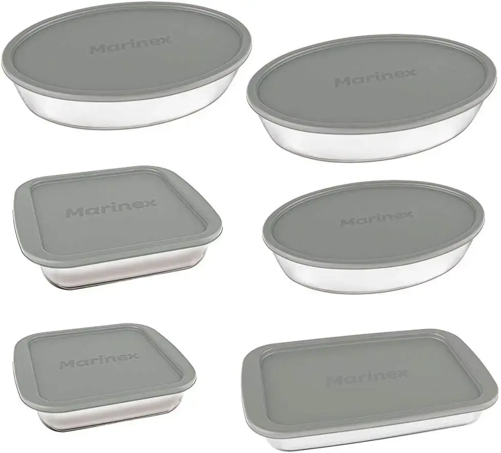 Conjunto Assadeiras 6 Peças de Vidro com Tampa Cinza - Marinex