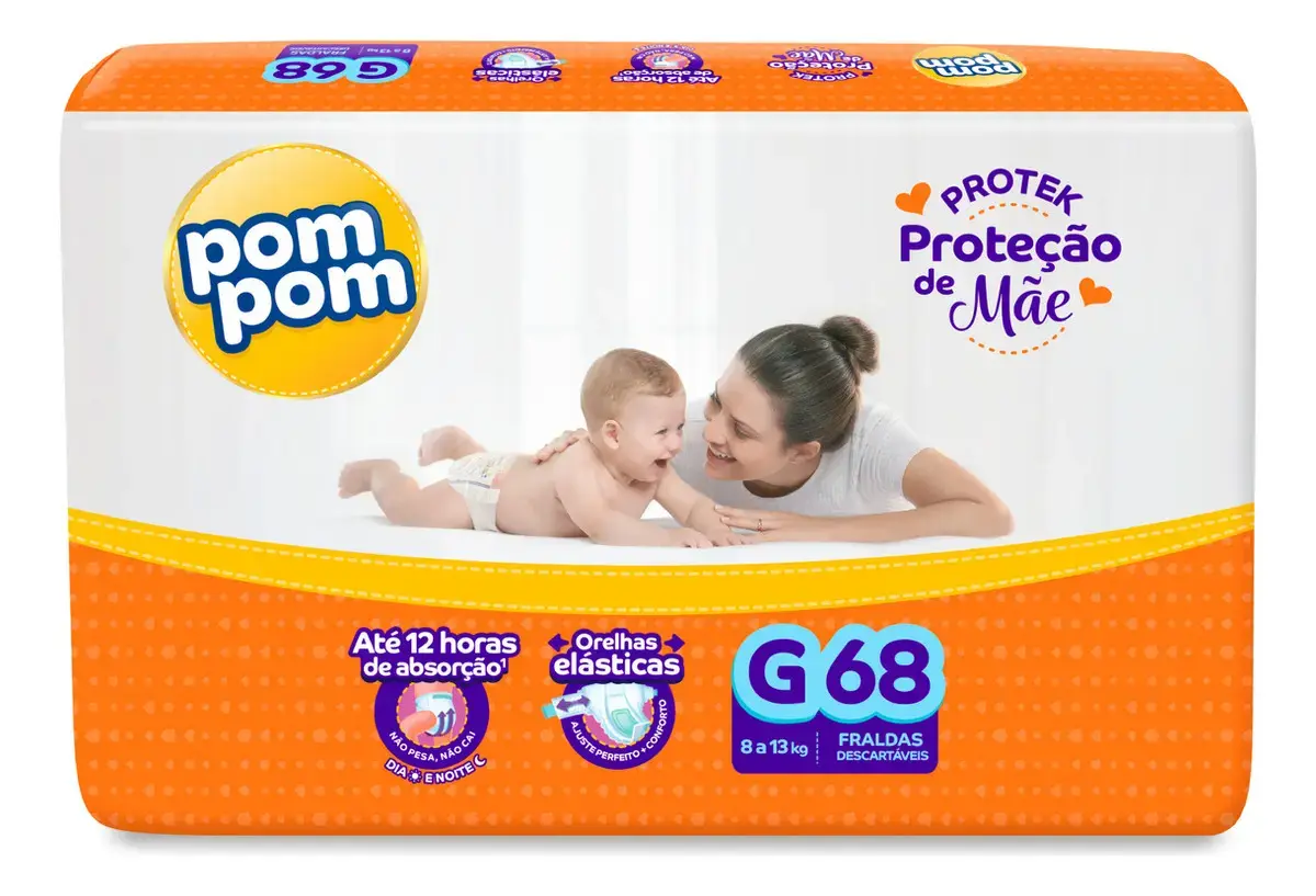 Fralda Pom Pom Protek Proteção de Mãe G 68 Unidades