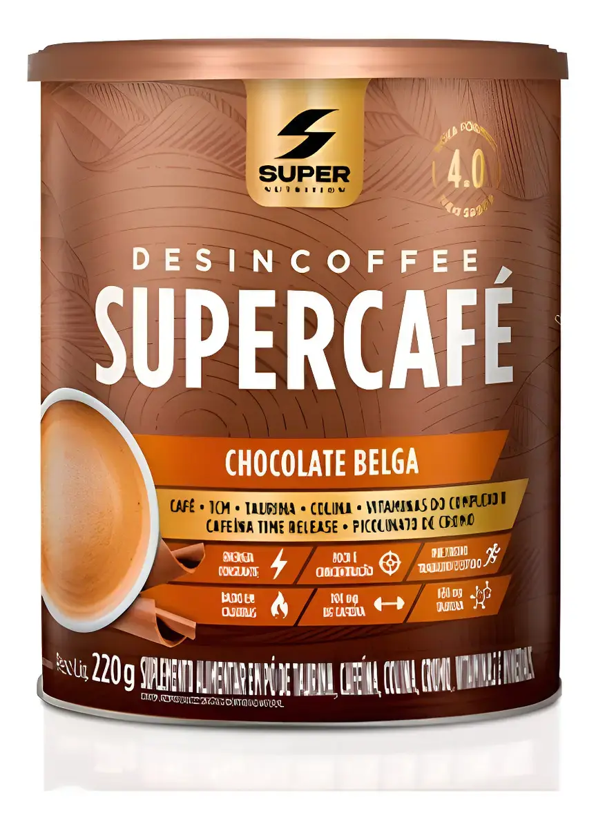 Desincoffe Supercafé Chocolate Belga 220g - Energia Disposição Pré-treino Chocolate Belga