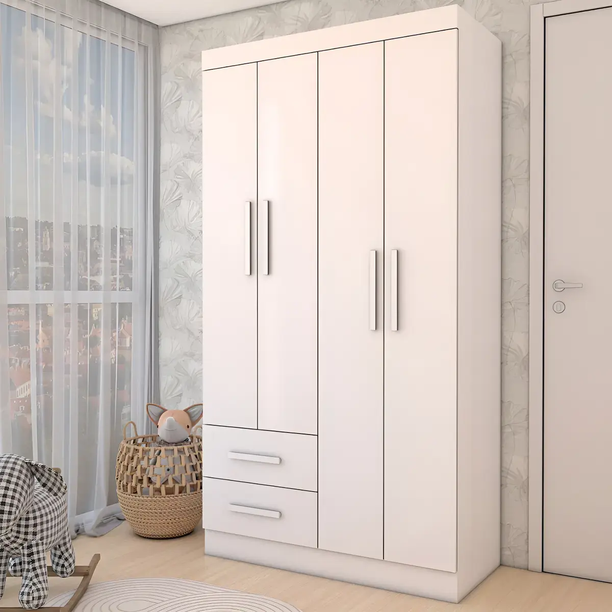 Guarda roupa Infantil Linho 4 Portas 2 Gavetas Flex Branco