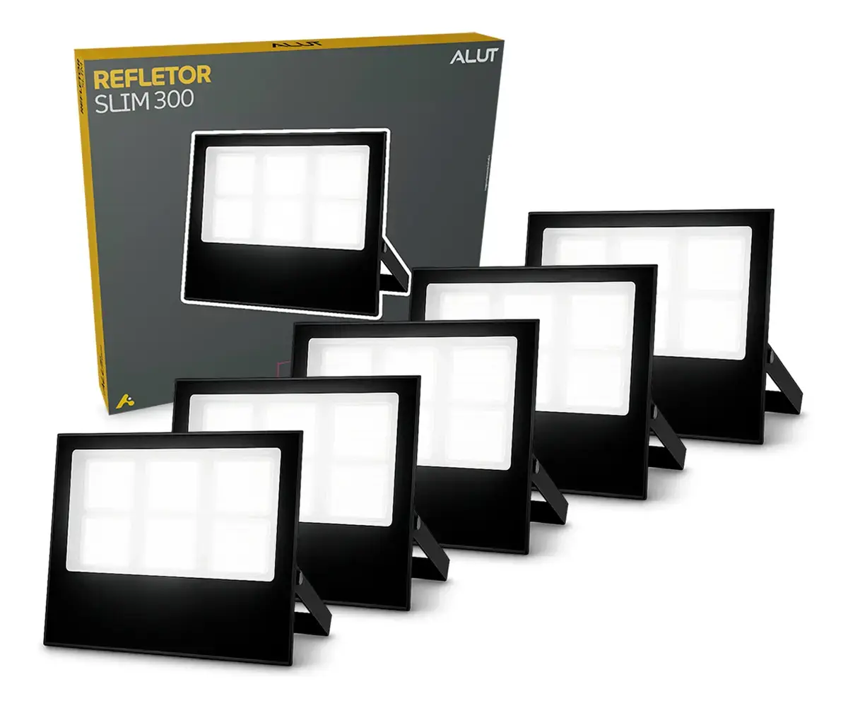 Kit 5 Refletor Led 300w 6500k Branco Frio Ip65 A Prova D'água Preto Cod: Alut010041-5 Alut By Avant