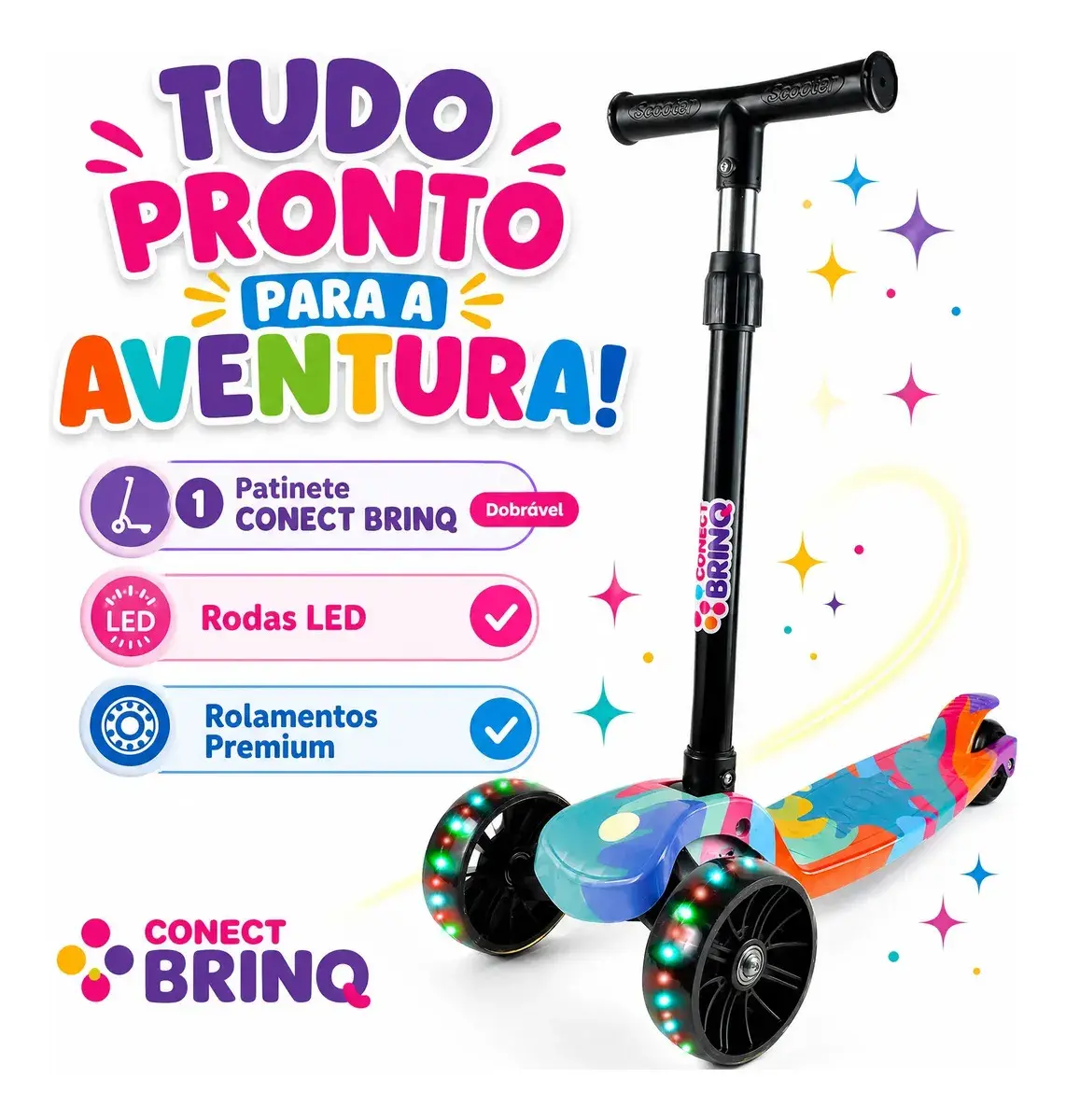 Patinete Scooter Dobrável Com Led Freio Bv0011 Mega Compras Azul