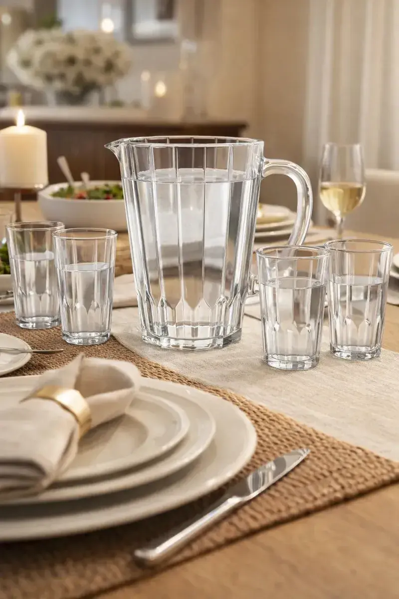 Conjunto Jarra E 4 Copos Para Bebida Suco Refresco Agua Transparente