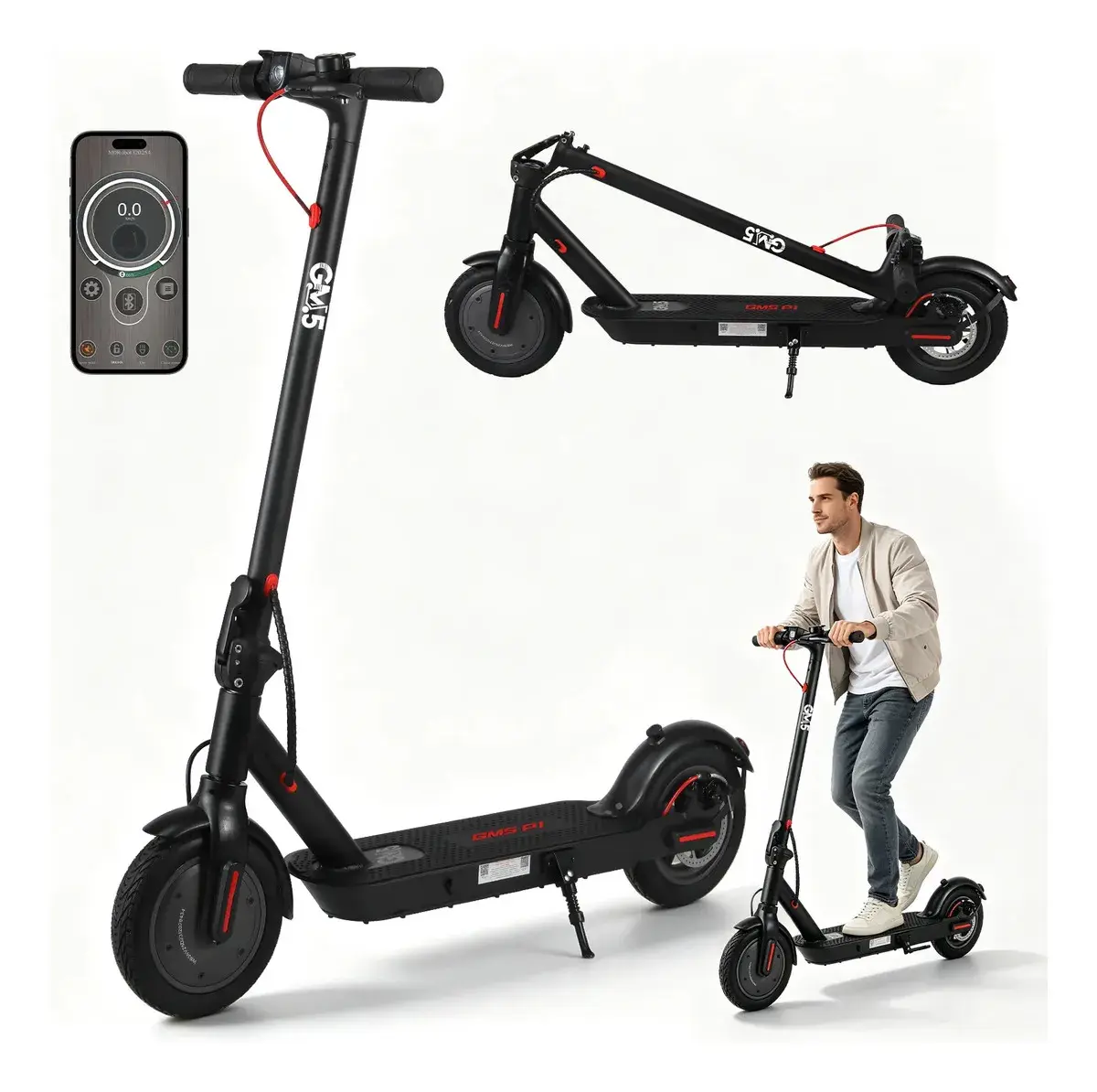 Patinete Elétrico GM5 P1 Preto Dobrável com Bluetooth, 25 Km/h e Autonomia de 22 Km