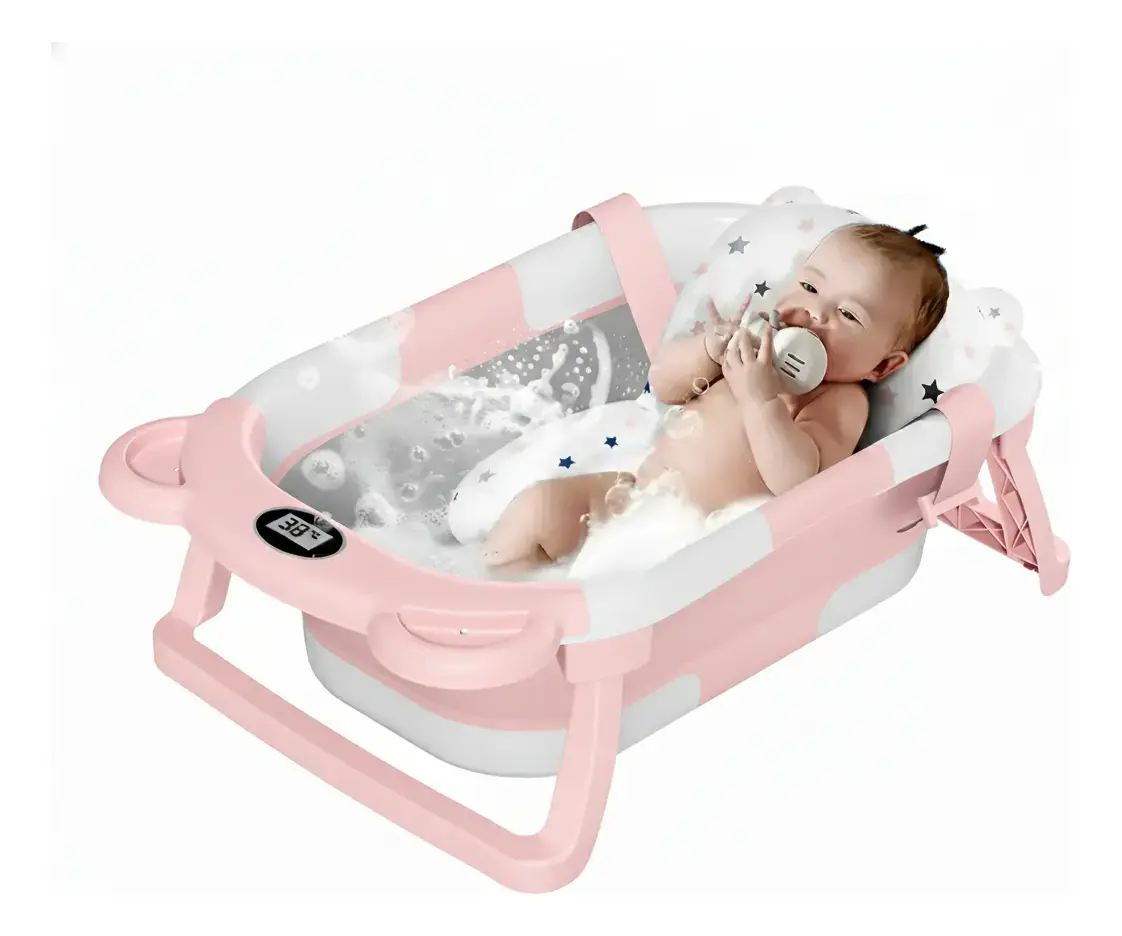 Banheira Confort Baby Az135 Com Termometro E Almofada Rosa Animais