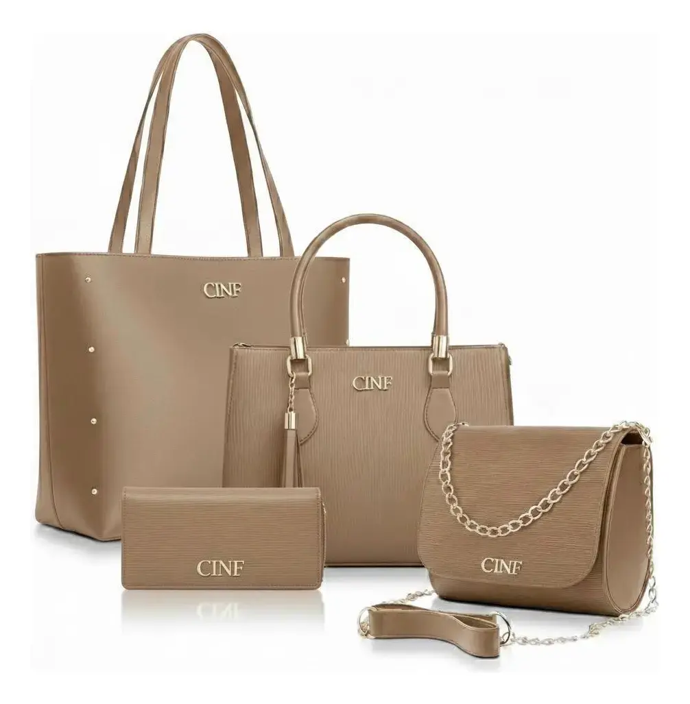 Kit Bolsas Feminina Sacola Transversal Tira Colo Carteira Cor Amendoa