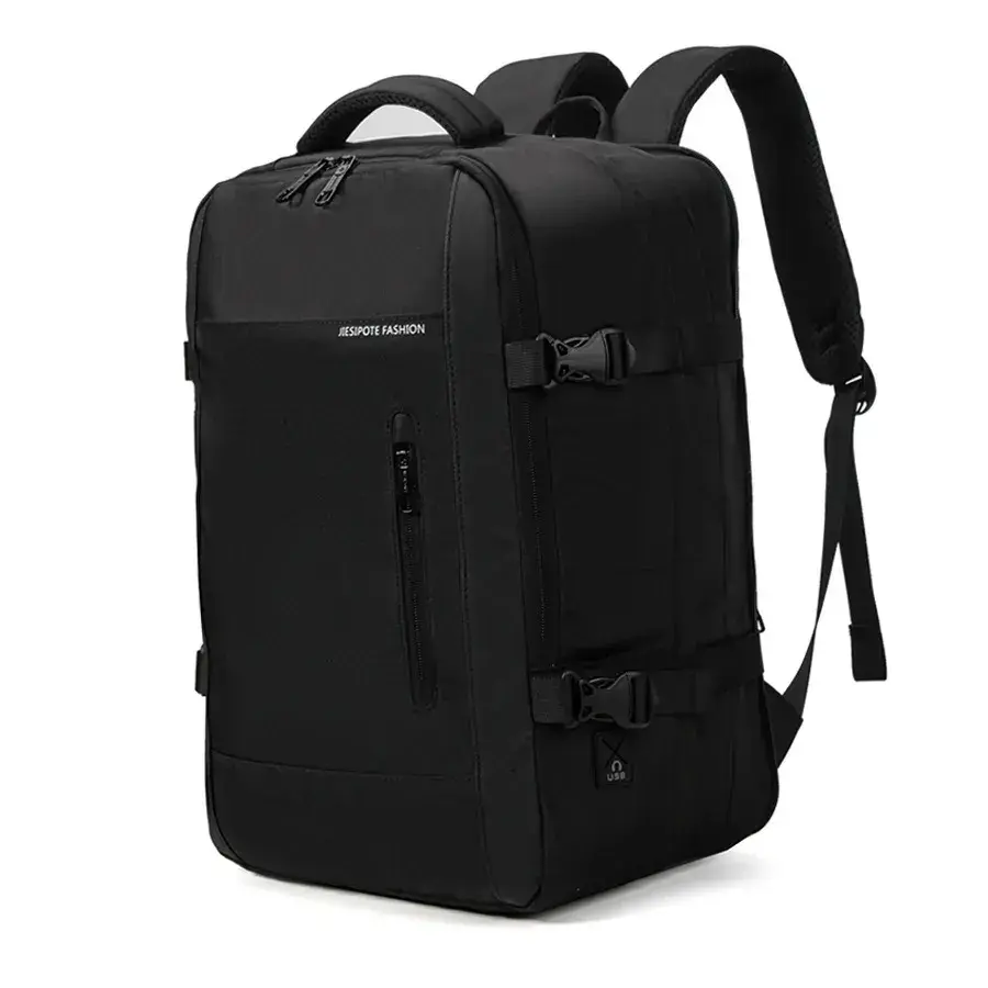 Mochila masculina, impermeável, reforçada, com capacidade ampliada de 30-42L, adequada para portátil, viagens diárias, cor preta