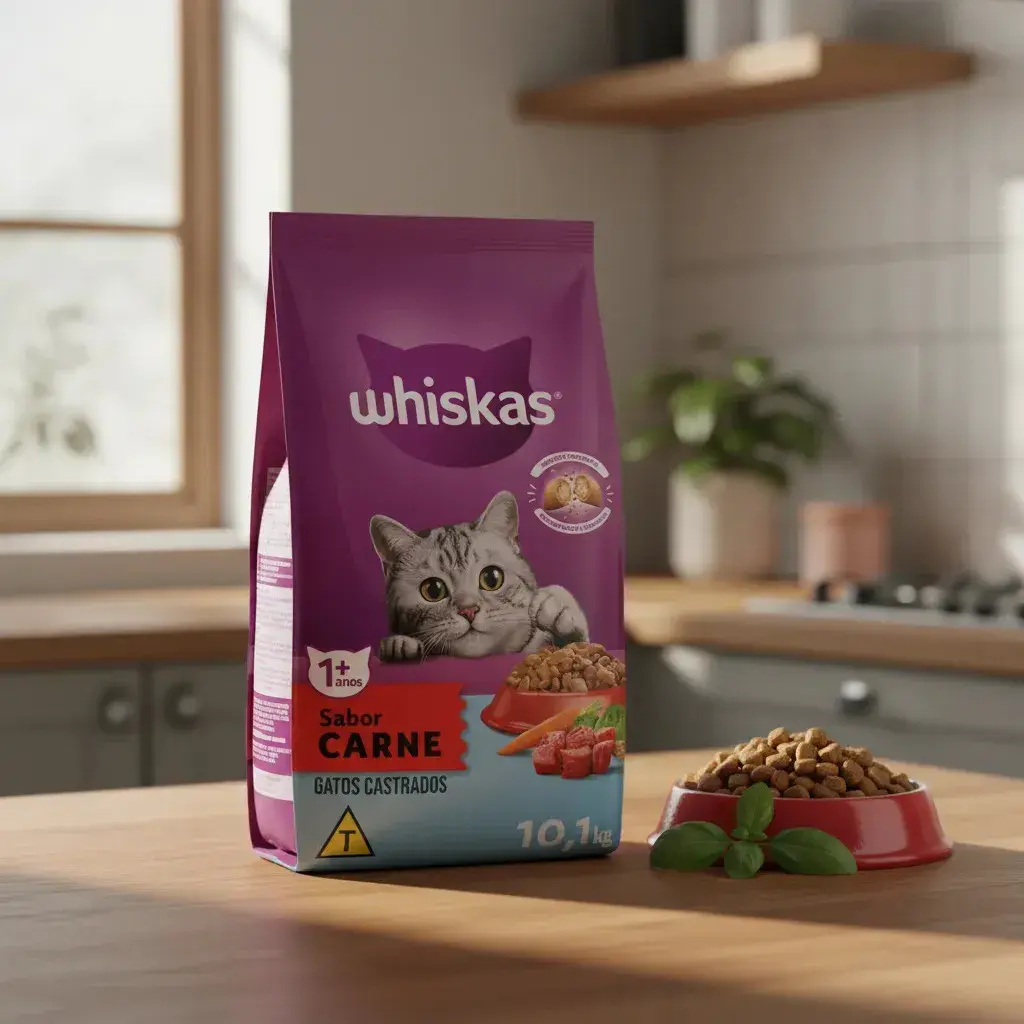 Ração Whiskas para gatos adultos castrados sabor carne 10.1kg