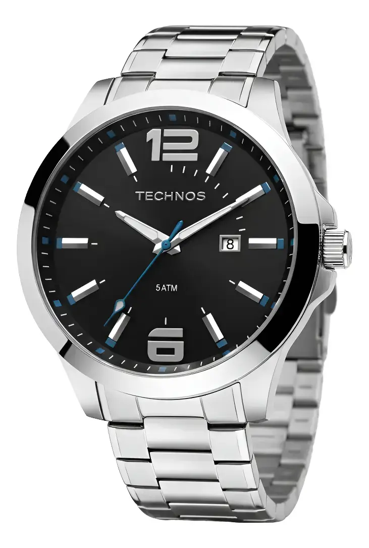 Relógio Masculino Technos de Aço Inoxidável Prata, 45mm, com Calendário