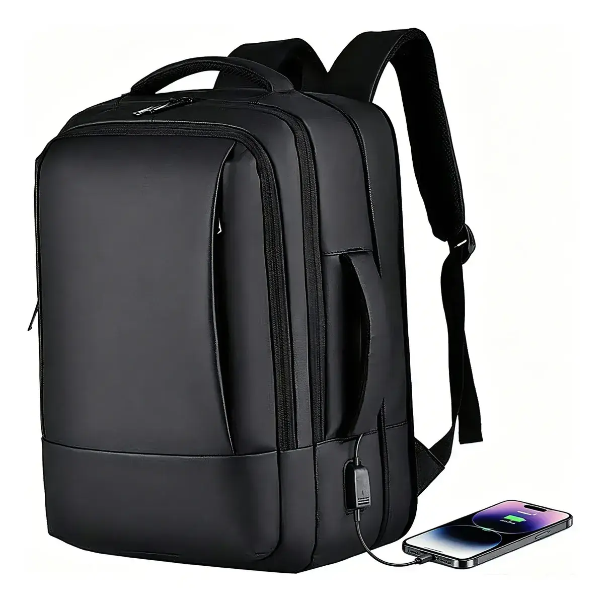 Mochila Dos Homens Com Faixa Impermeável Para Expansão Preto Liso