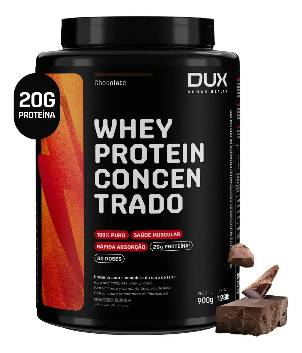 DUX HUMAN HEALTH Whey Protein Concentrado Suplemento 900g - Sabor Chocolate