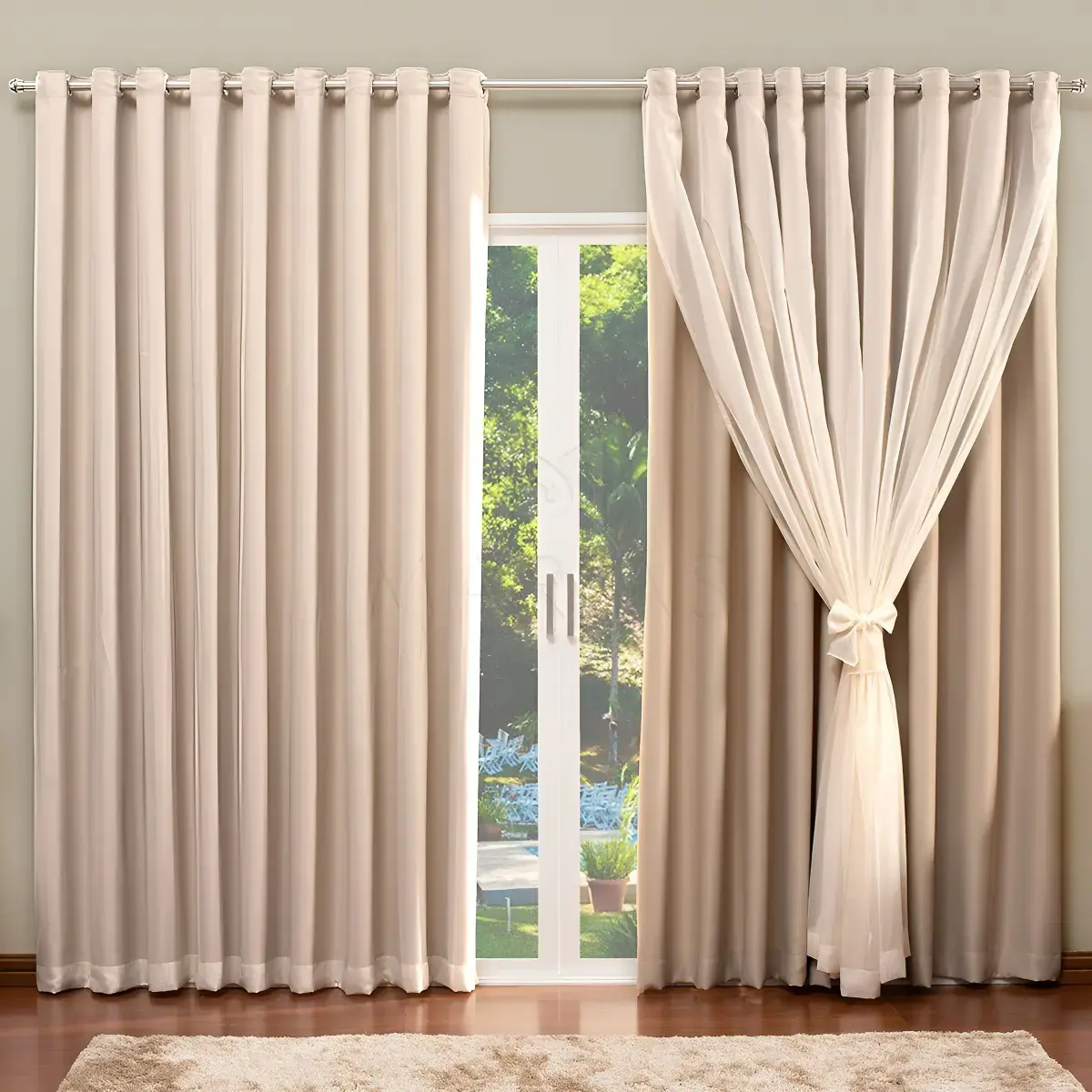 Cortina de Blackout com Voil Liso para varão simples - 4,00 x 2,70