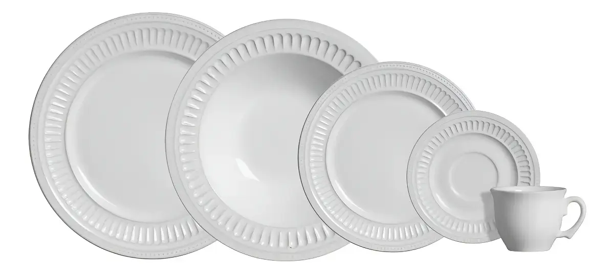 Aparelho de Jantar 20 peças Branco Poppy de Cerâmica - Scalla Cerâmica