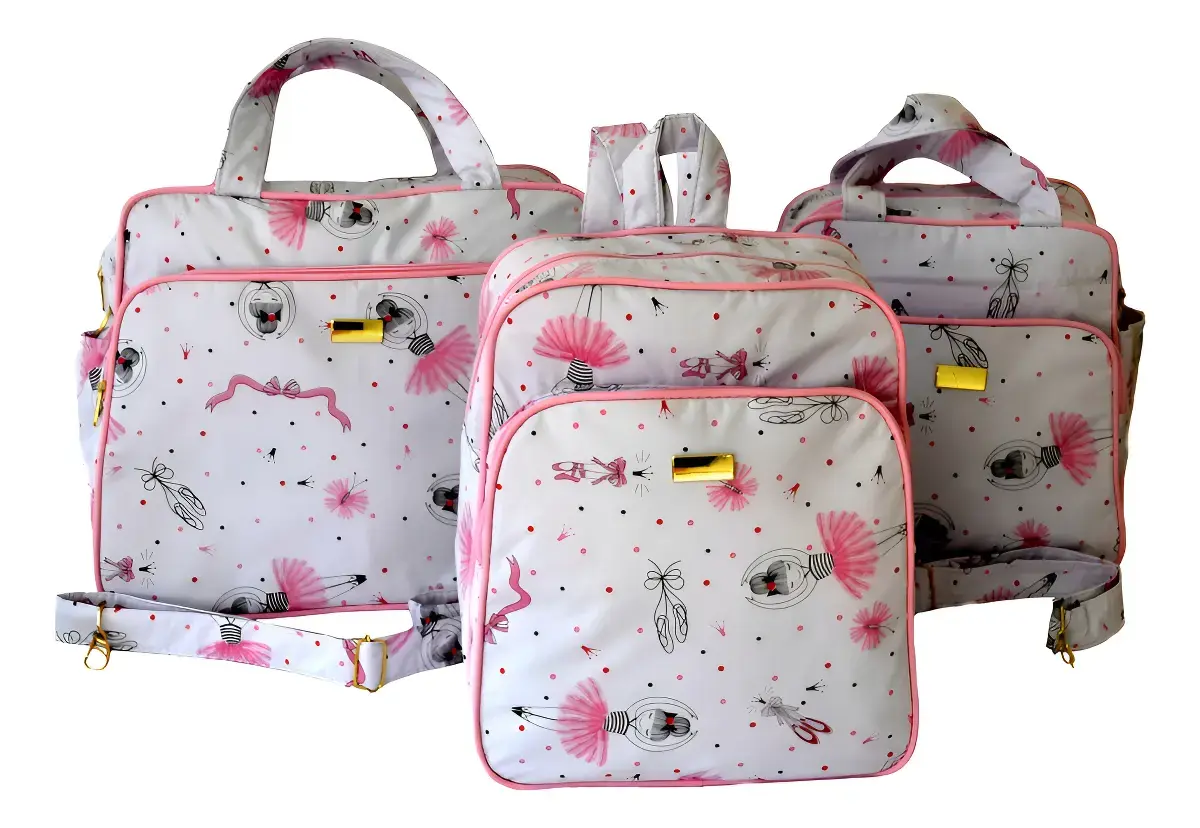 Kit de Bolsas Maternidade Rubi Baby Rosa Claro 3 Bailarina