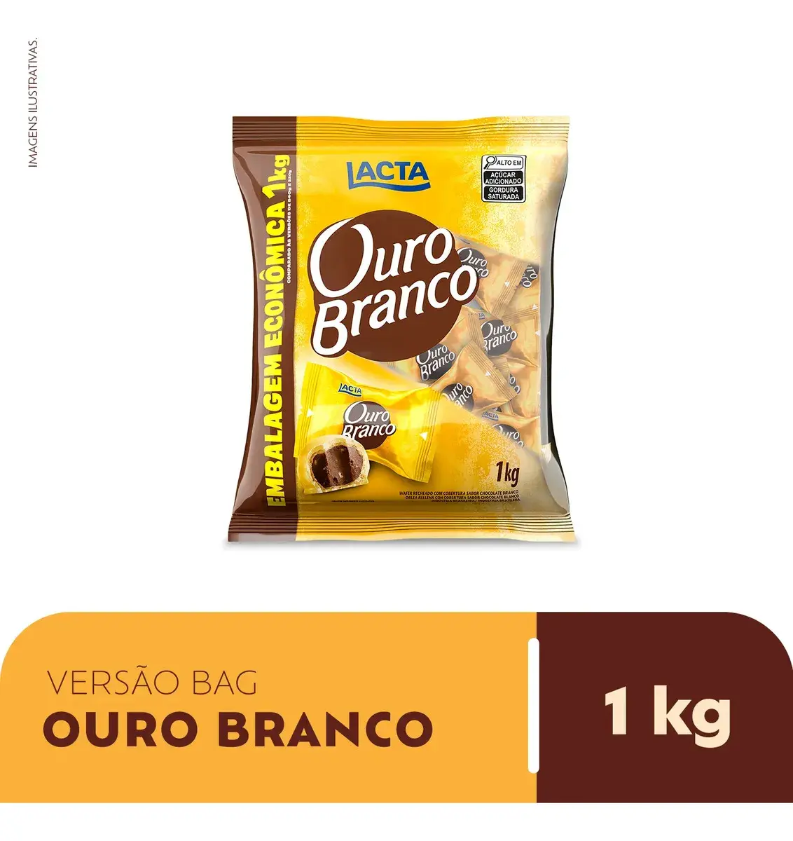 Bombom Wafer Recheado Ouro Branco Sabor Chocolate Branco 1Kg