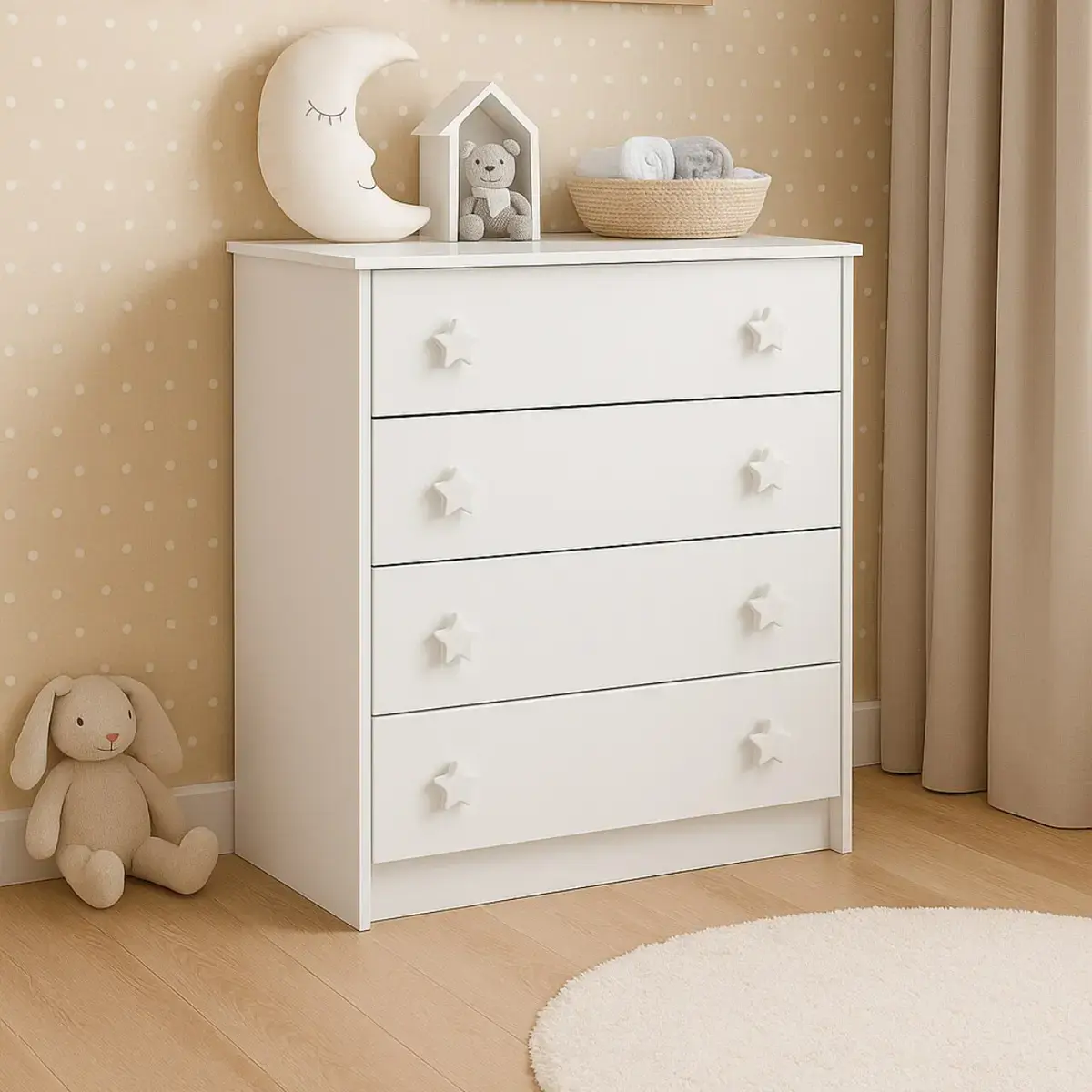 Cômoda Bebê Liberty Móveis 4 Gavetas Branca Quarto Infantil Compacta