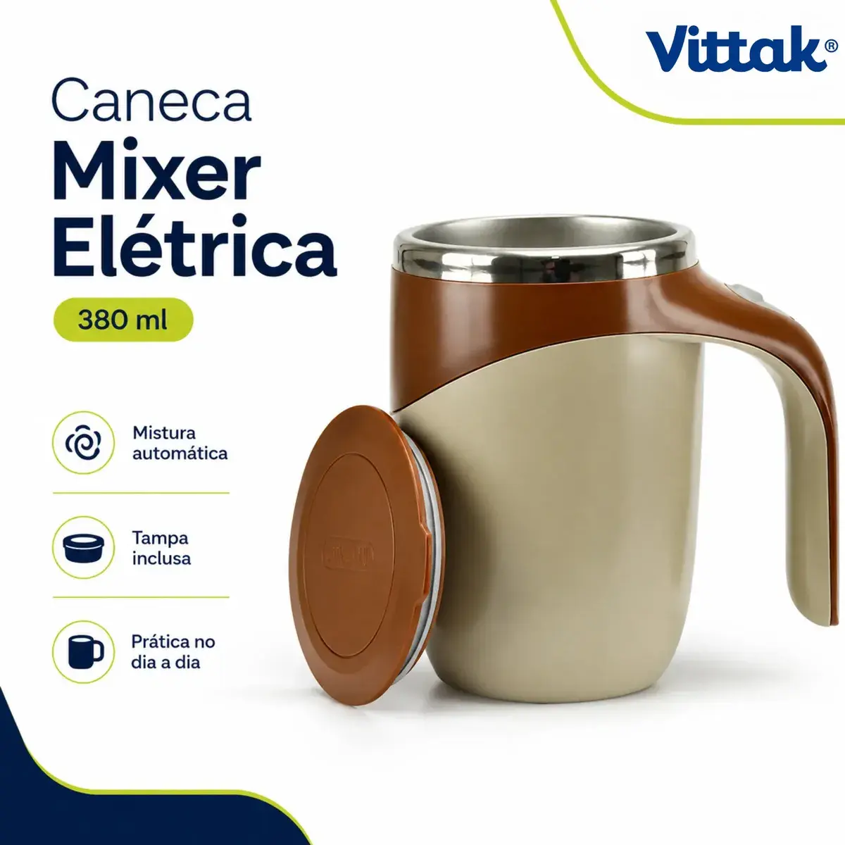 Vittak Caneca Mixer Elétrica Copo Mistura 380ml Com Tampa