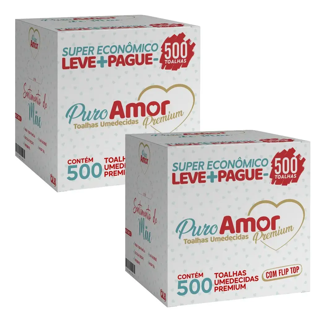 Kit 02 Caixas Lenços Umedecidos Puro Amor Premium 1000un