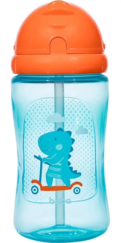 Garrafinha Infantil Com Canudo Dino 400ml 12m+ Azul - Buba