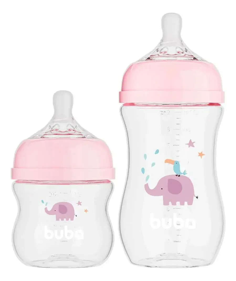 Kit 2 Mamadeiras Buba Easy Flow 120ml E 270ml Elefante Rosa
