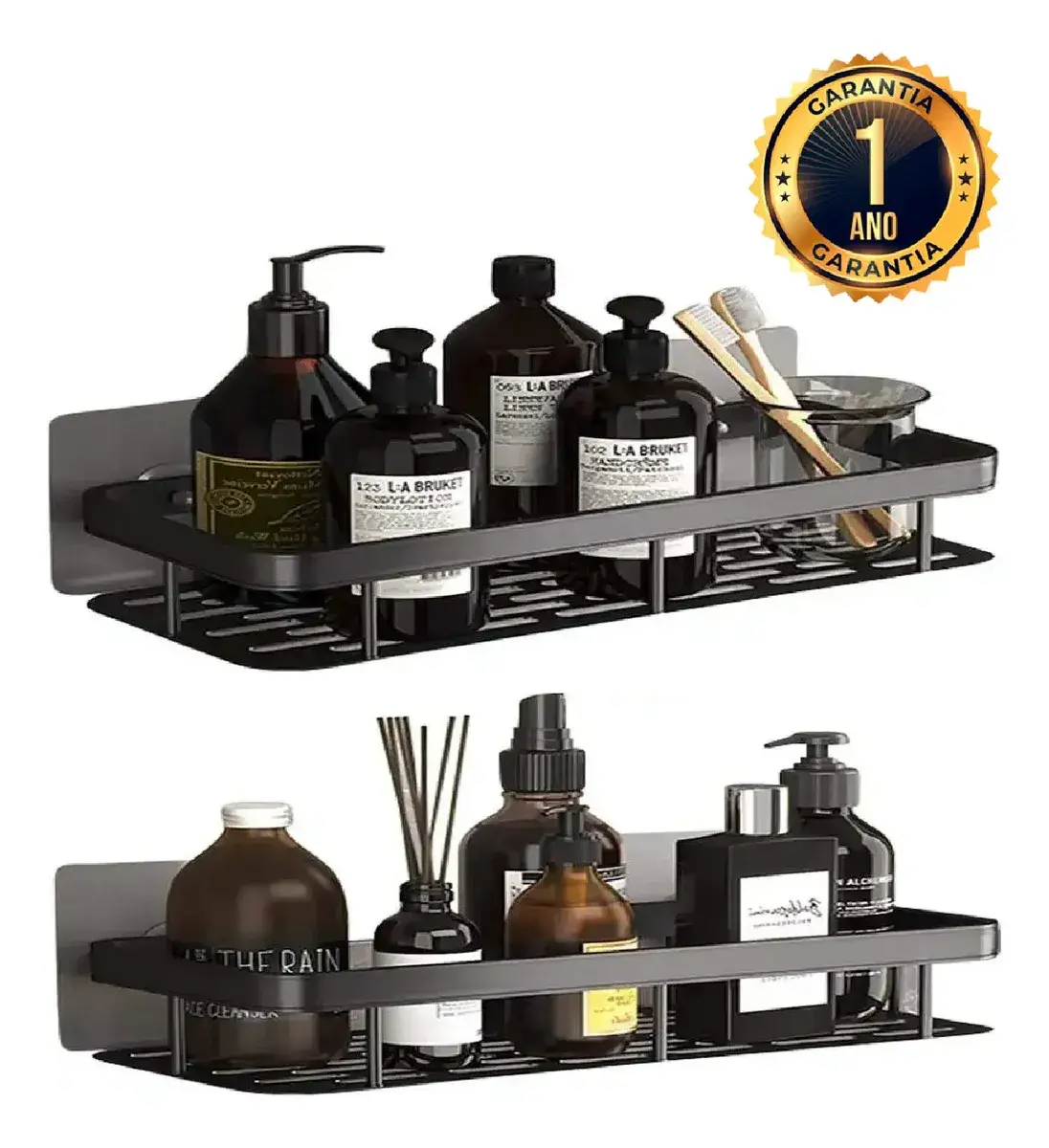 Kit 2 Suporte Porta Shampoo Sabonete Prateleira Banheiro Adesivo Parede Sem Furar Box Luxo Cor Preto Homeroarte