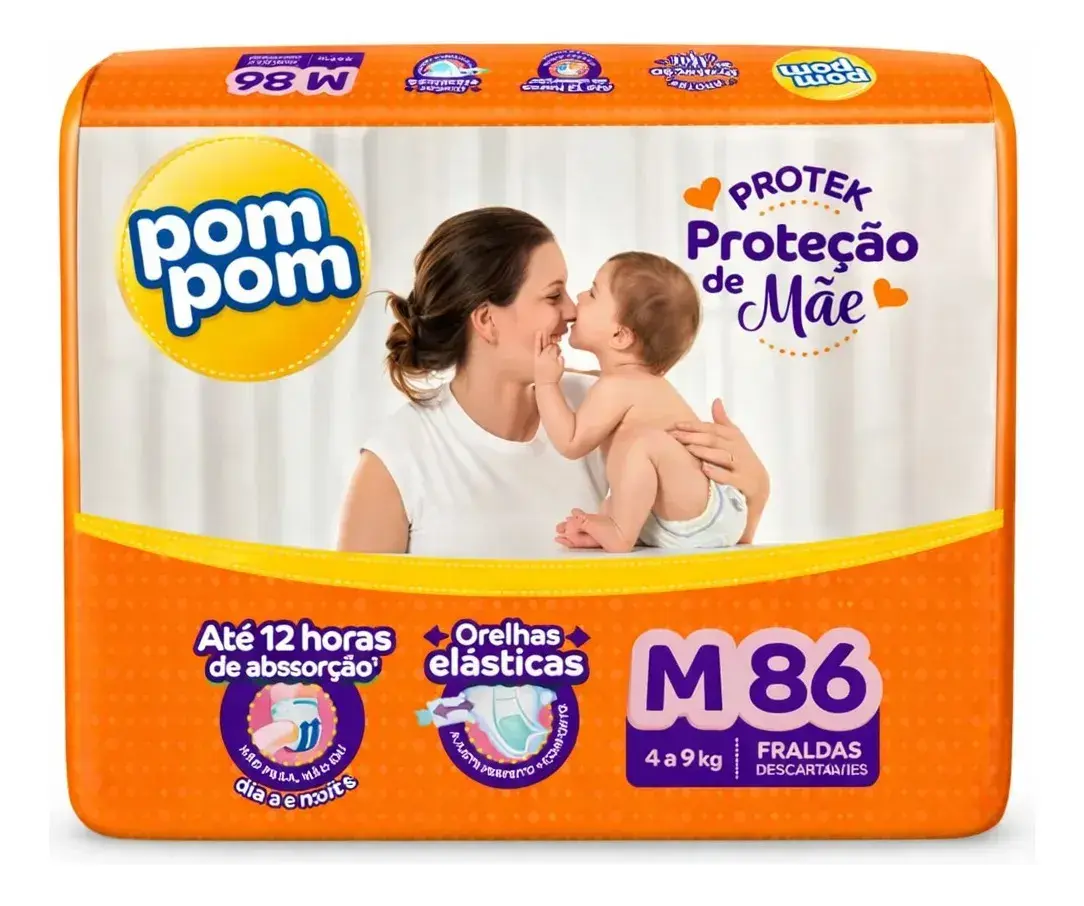 Fralda Pom Pom Derma Protek Hiper M 80 Unidades