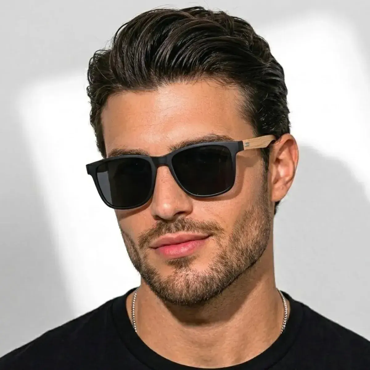 Óculos De Sol Quadrado Masculino Com Proteção Uv400 Quadrado Preto Bege