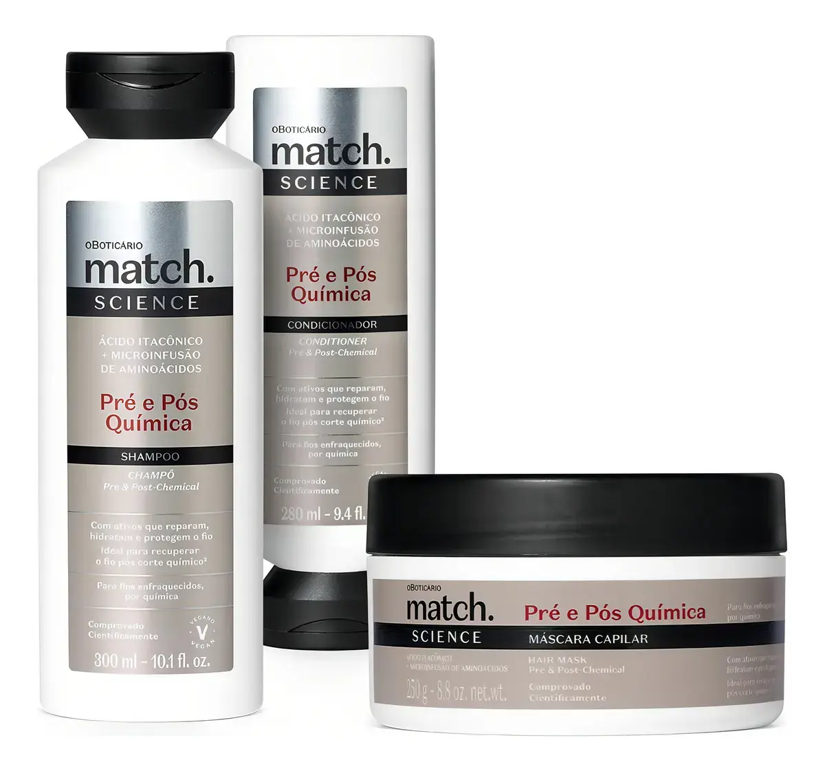 Combo Match Science Pré E Pós-química: Shampoo 300ml + Másca