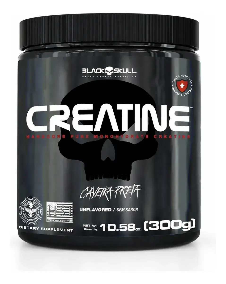 Creatina Monohidratada Black Skull 300g Sem Sabor