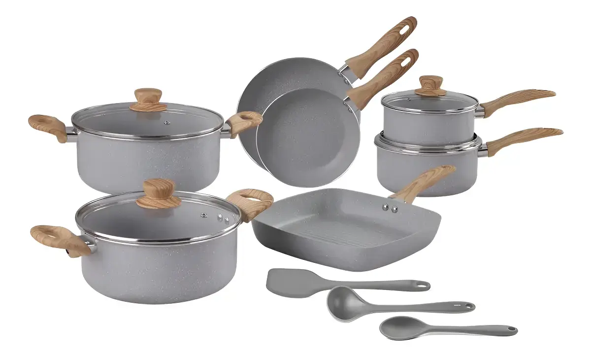 Jogo De Panelas Easy Gris Indução + Utensílios 10 Pçs Brinox Cinza