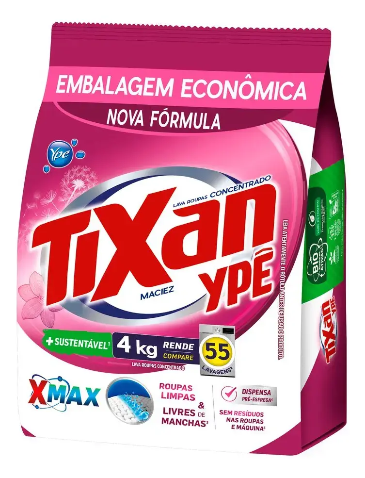 Lava Roupas Em Pó Concentrado Maciez Sachê 4kg Tixan Ypê