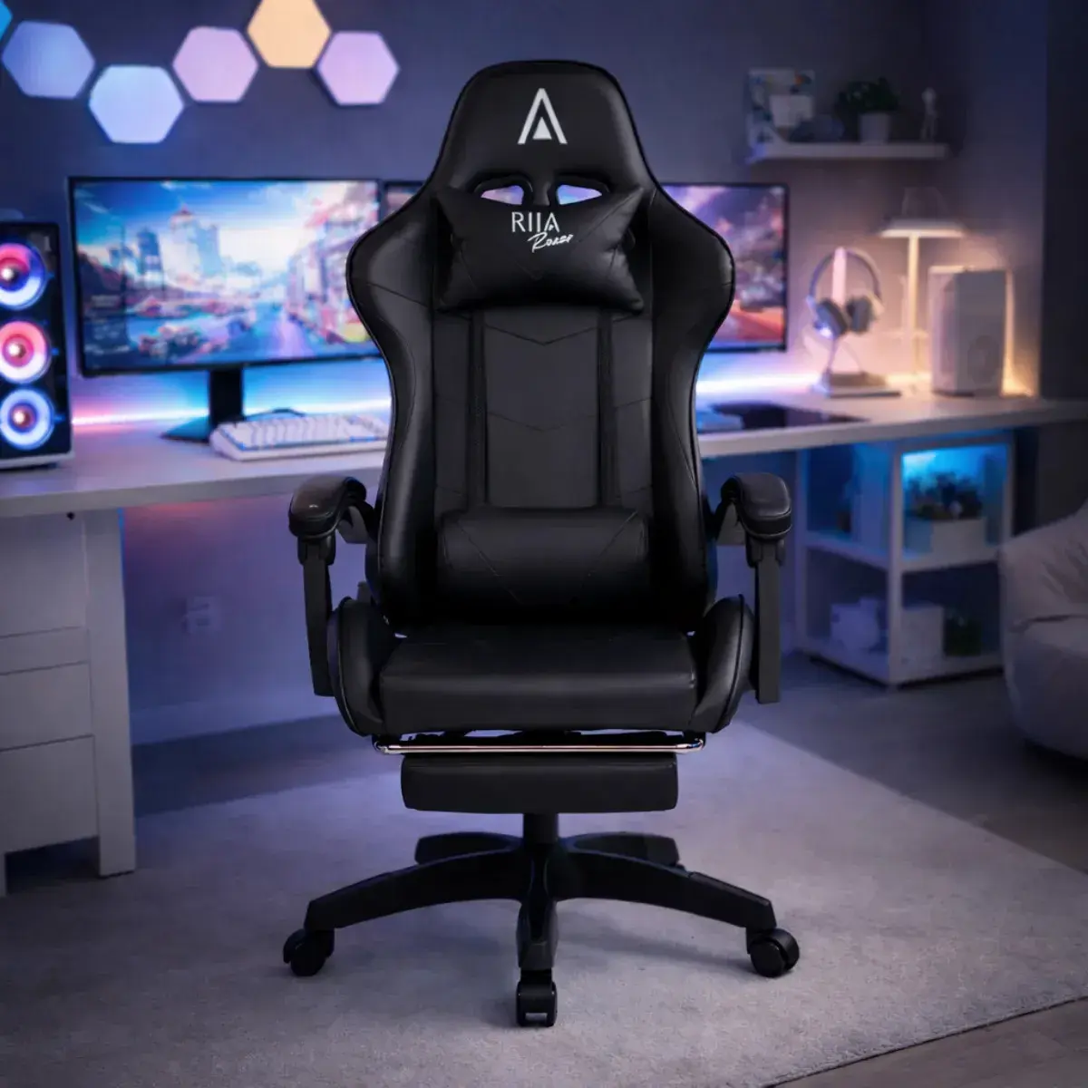 Cadeira Gamer Ergonômica Alpha Rija de Couro Sintético Preta