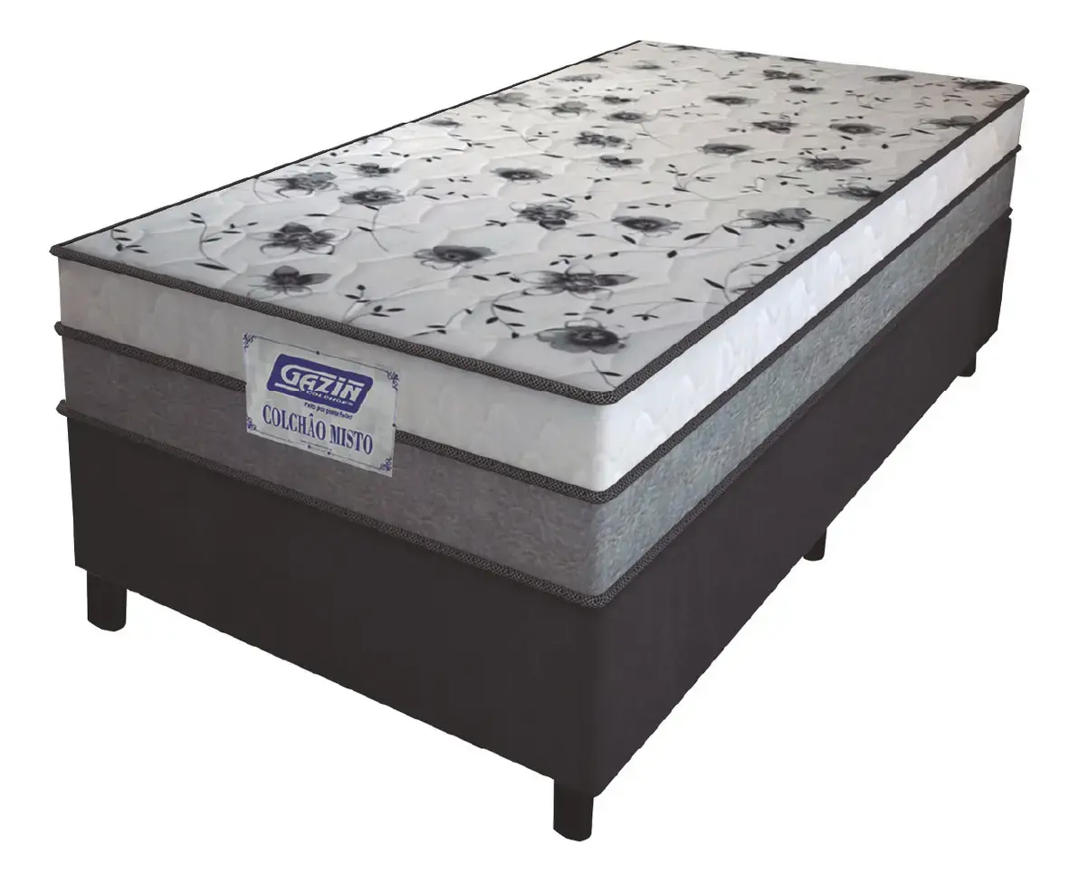 Cama Box Solteiro Colchão Espuma D33 Fort 88cm Cinza/branco