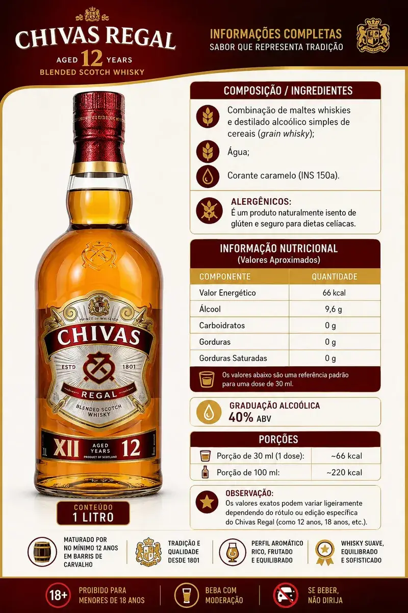 Whisky Escocês 12 Anos 1 Litro Chivas Regal